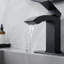 Matte Black Waterfall Single Hole Single-Handle Low-Arc Bathroom Sink Faucet With Pop-Up Drain Assembly