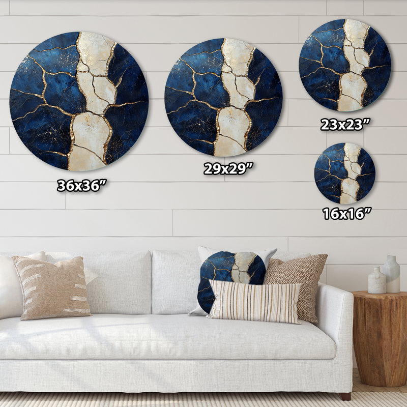 «Soft Neutral Coastal Marble Balance II», art mural rond en métal moderne, H 16 po x l 16 po