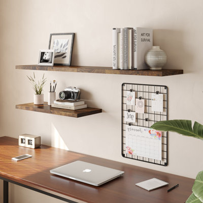  Grandes tablettes flottantes murales pour ensemble de 3 tablettes murales en bois 30 po x 12,75 po x 2 po avec tablette murale et support mural pour chambre à coucher, cuisine, salon, brun rustique