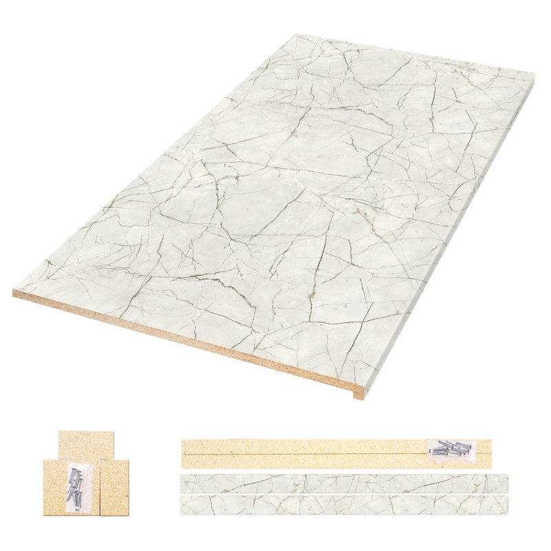 Ensemble de comptoir en marbre stratifié 96 po / 8 pi avec rebord Ora