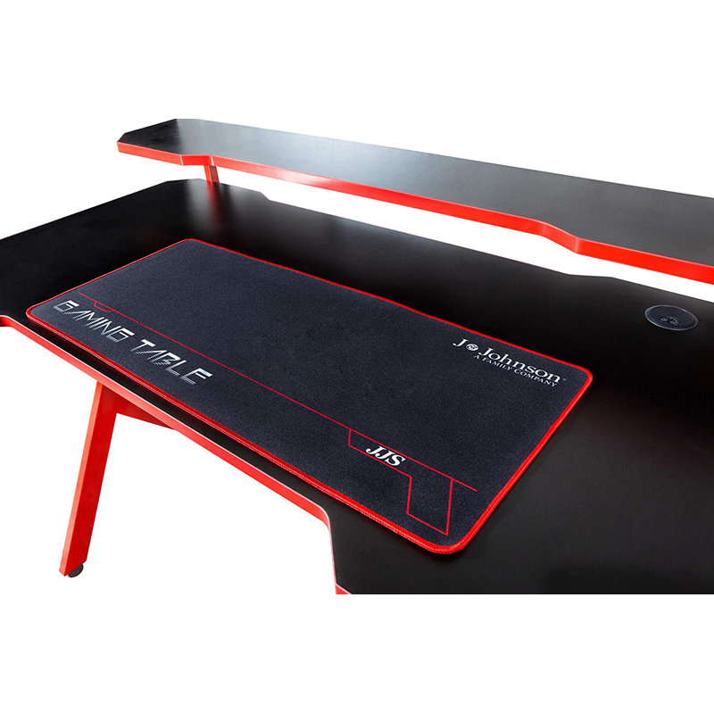 Runulf Desk with Hutch - Office Computer Desk with Bookshelf Storage, Red