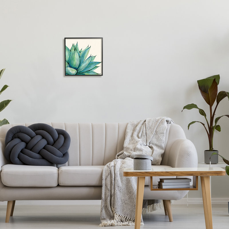 «Aloe Plant Watercolor Style Leaves» par Stephanie Workman Marrott - cadre flottant, impression sur bois