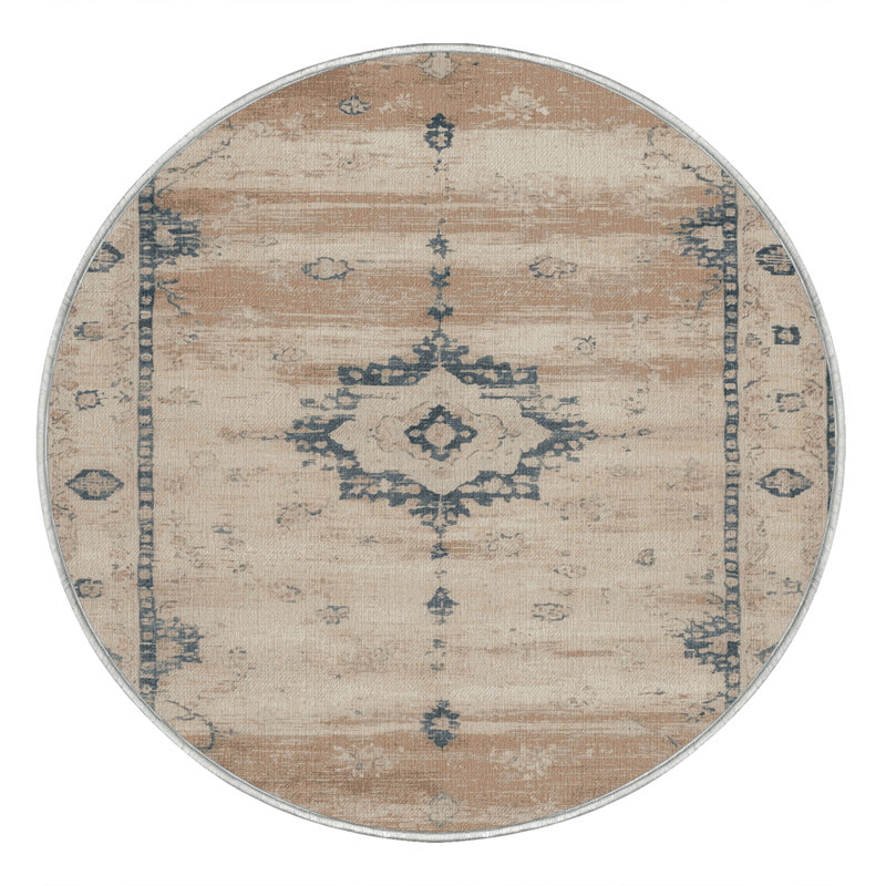 Tapis beige surteint lavable à la machine, Rond 4 pi