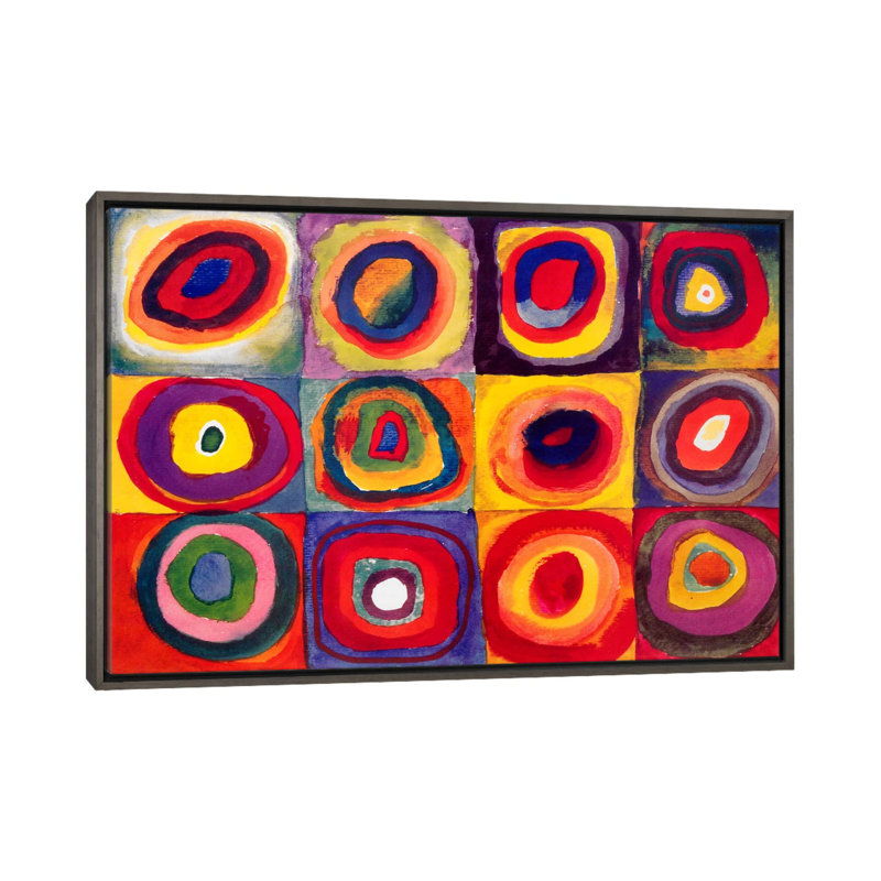 "carrés avec cercles concentriques" par wassily kandinsky,-impression, Toile encadrée de bois rustique foncé
