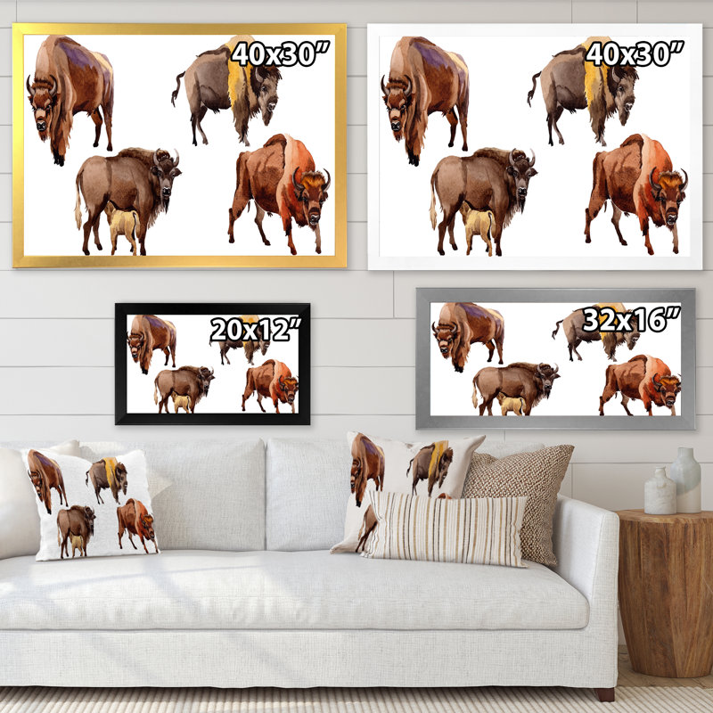 Bison exotique - Peinture sur toile, Cadre noir, H 25,5 po x l 33,5 po x P 1 po