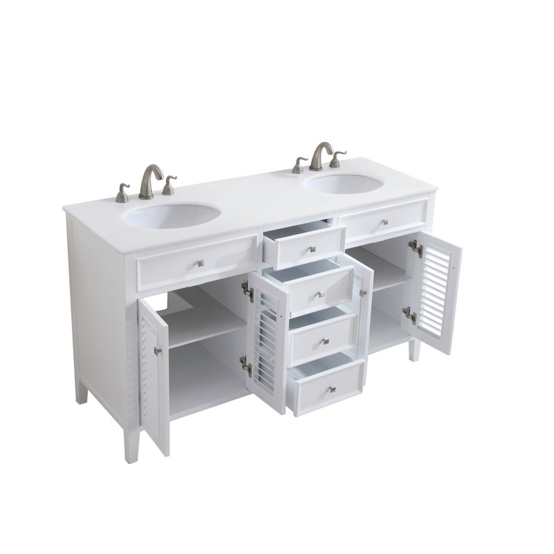 Watkinsville 60'' Double Bathroom Vanity with Top, Antique White, Ivory White