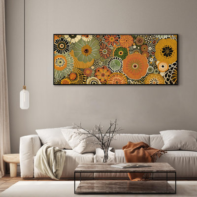 Retro Floral Burst Vibrant Orange and Green Illustrations Extra Large Framed Wall Art Print Decor (Frame Assembly Required)