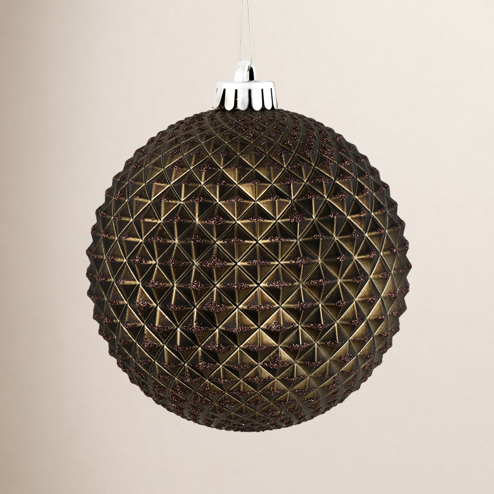 Durian Glitter Ball Ornament, Gunmetal, 6" H x 6" W x 6" D