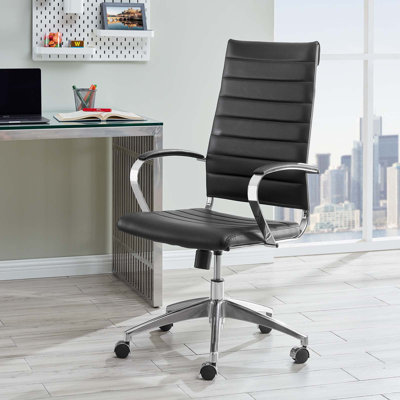 Modway Black Vinyl Jive Ribbed High Back Executive Office Chair