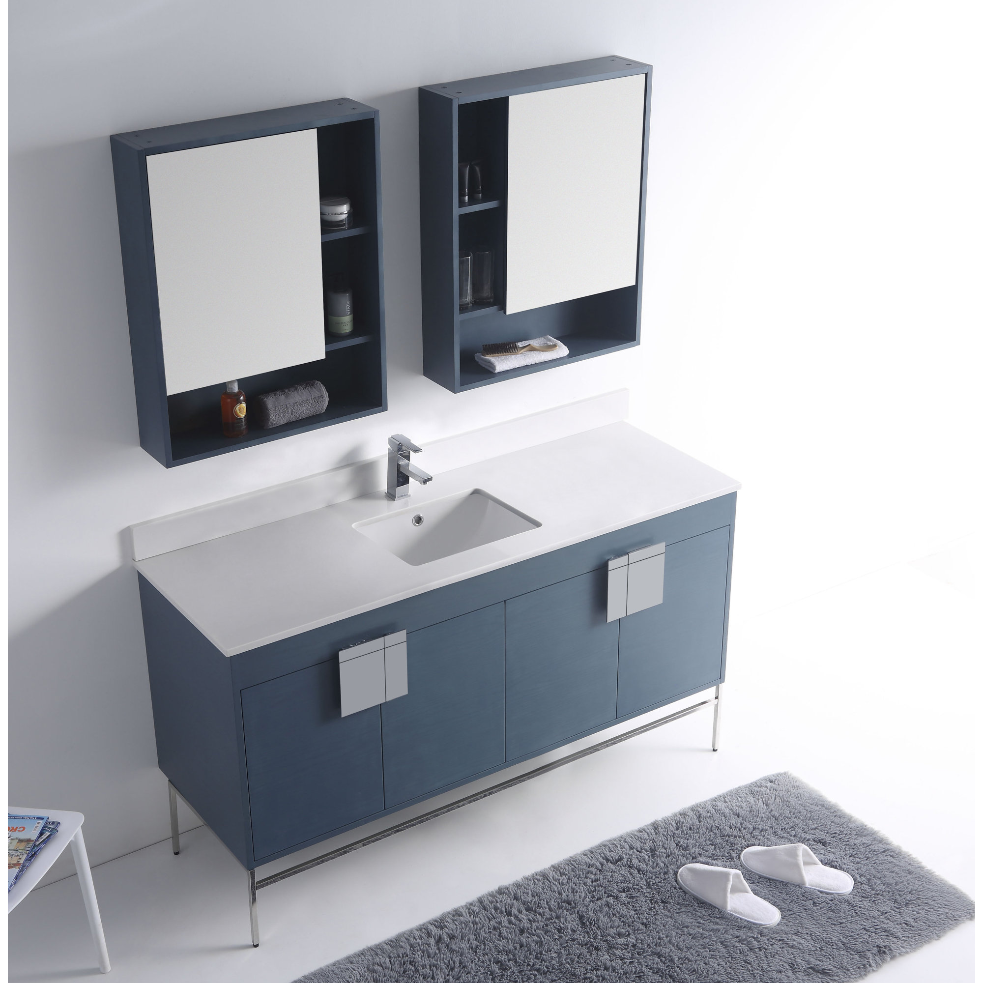 Maisie 60'' Single Bathroom Vanity, Polish Chrome, Blue