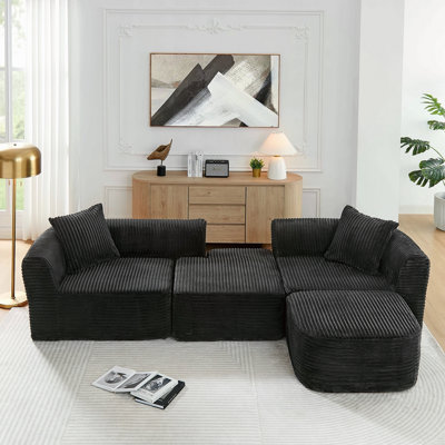 Canapé modulaire de 114 po avec méridienne en forme de L, canapé modulaire avec repose-pieds mobile 114 po, canapé rembourré pour la chambre à coucher du salon, aucun assemblage requis