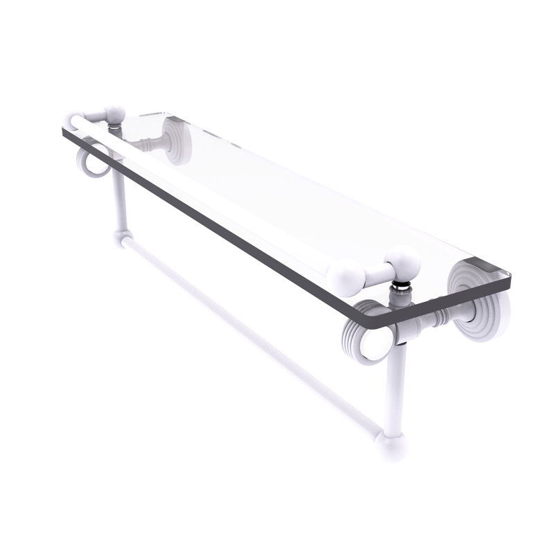 Jarrell Glass Bracket Shelf with Towel Bar, 5.5" H x 22" W x 6.8" D, Matte White