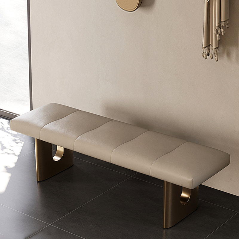 Beige Modern Wood Upholstered  Bedroom and Entryway Leather Long  Bench, Beige