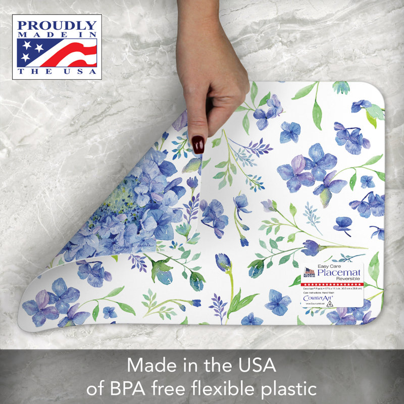 Hydrangea 4-Pack Reversible Easy Care Flexible Plastic Placemats