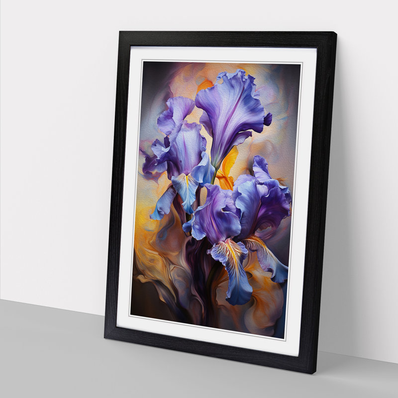 Iris Flower Modern - Single Picture Frame Print on Wood, 64cm H x 46cm W x 2cm D, Black Framed