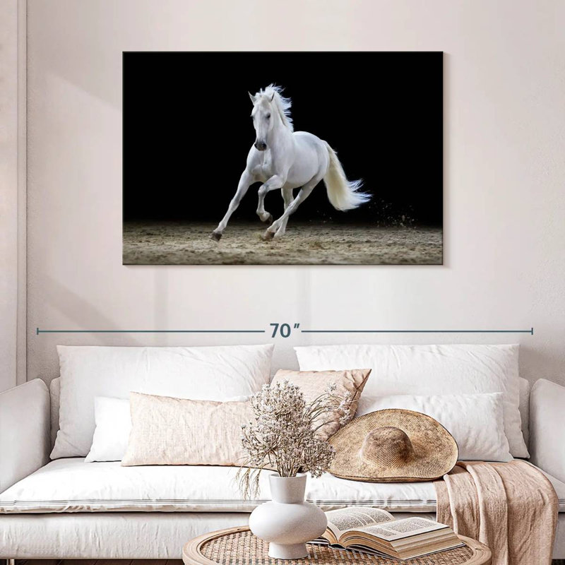 Brampt étalon blanc au galop, H 30 po x l 45 po