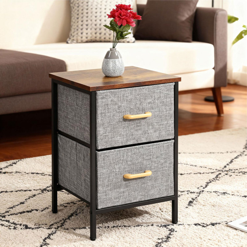 40cm W Metal Bedside Table, Yellow/Brown/Grey