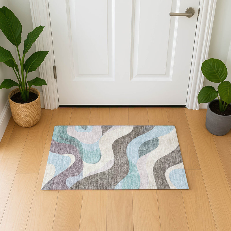 Premium Machine Washable Mayfield AMF2186 swirls Rug, 1'8" x 2'6", Taupe