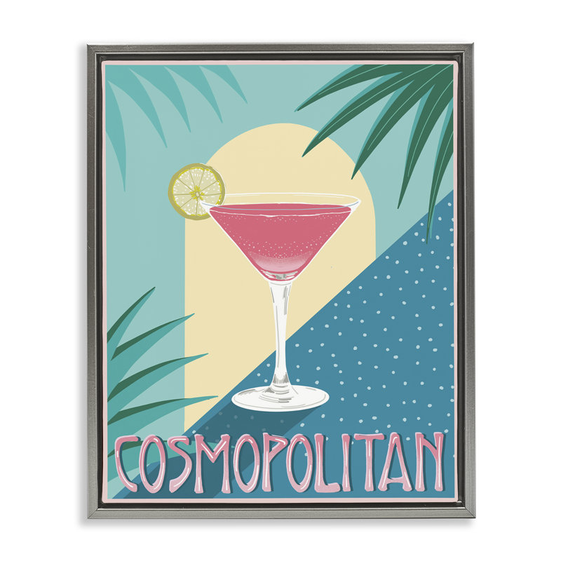 Cosmopolitan & Palm Leaves, Cadre flottant gris lustré, H 21 po x l 17 po