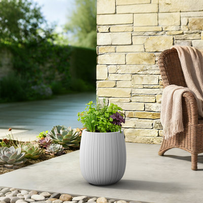 Pot à fleurs rond haut moderne de 12 po en blanc perle moyen (intérieur amélioré) avec pot de drainage moderne avec trou de drainage