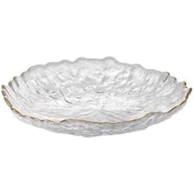 Glass Salad Bowl Irregular Lotus Flower Shape Serving Bowls, Mixing Nut Bowls for Kitchen Fruist, Snack, Dessert, and Ice Cream Candy Dishes (Plate with Gold Rim Crystal Clear, 5.9" (Set of 4))