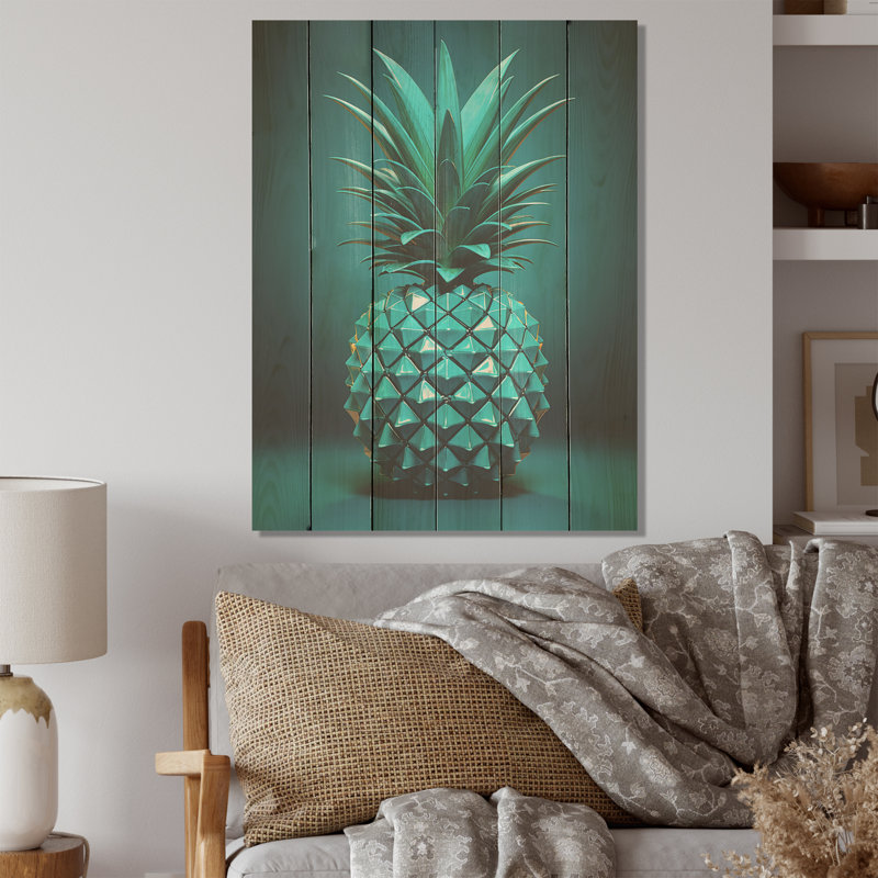Illustration de fruit isométrique ananas - ananas, art sur bois de pin naturel, H 20 po x l 10 po