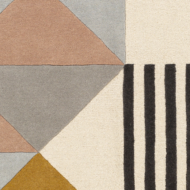Laureate Geometric Handmade Tufted Wool Cream/Light Gray/Brown Area Rug, Rectangle 6' x 9'