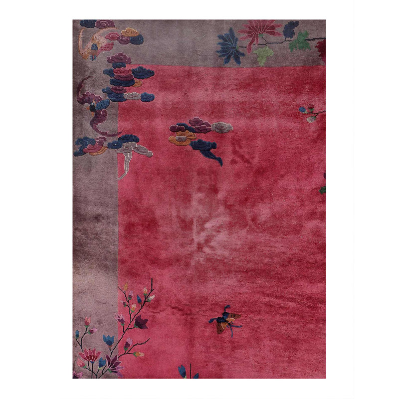 Tapis antique chinois Art Déco 8 pi 11 po x 11 pi 8 po