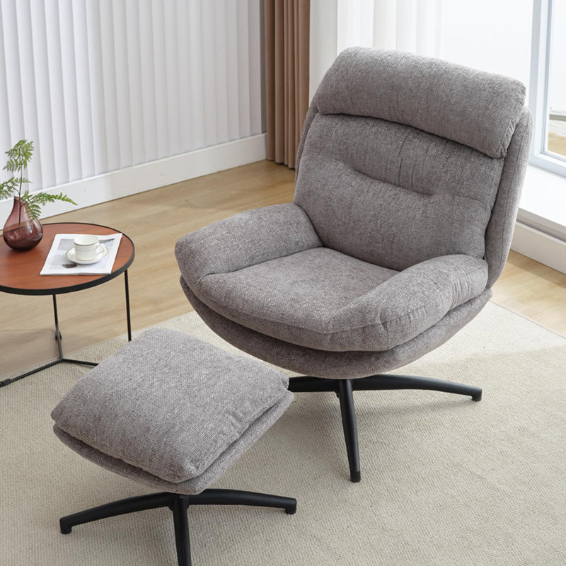 Beric Upholstered Swivel Accent Chair with Ottoman, Green