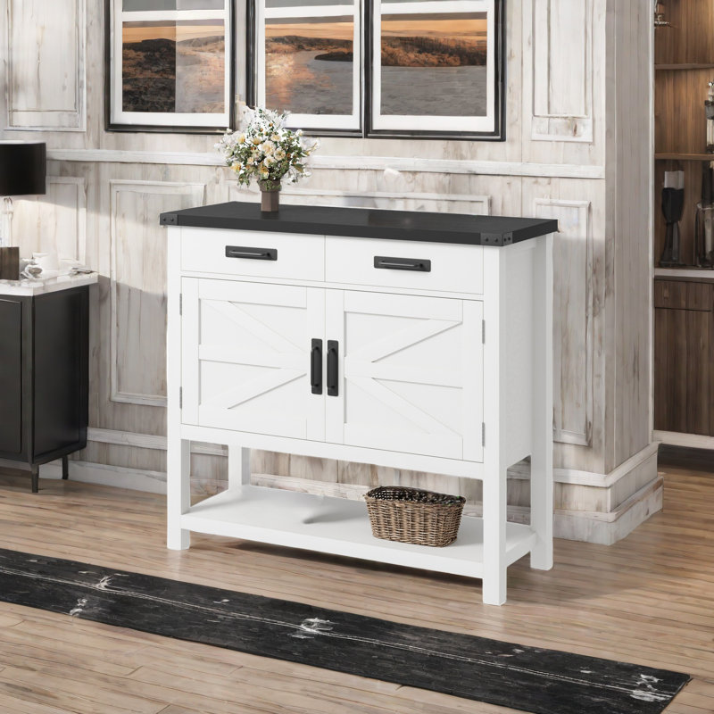 Jayliz 35.4'' Console Table, Black, White