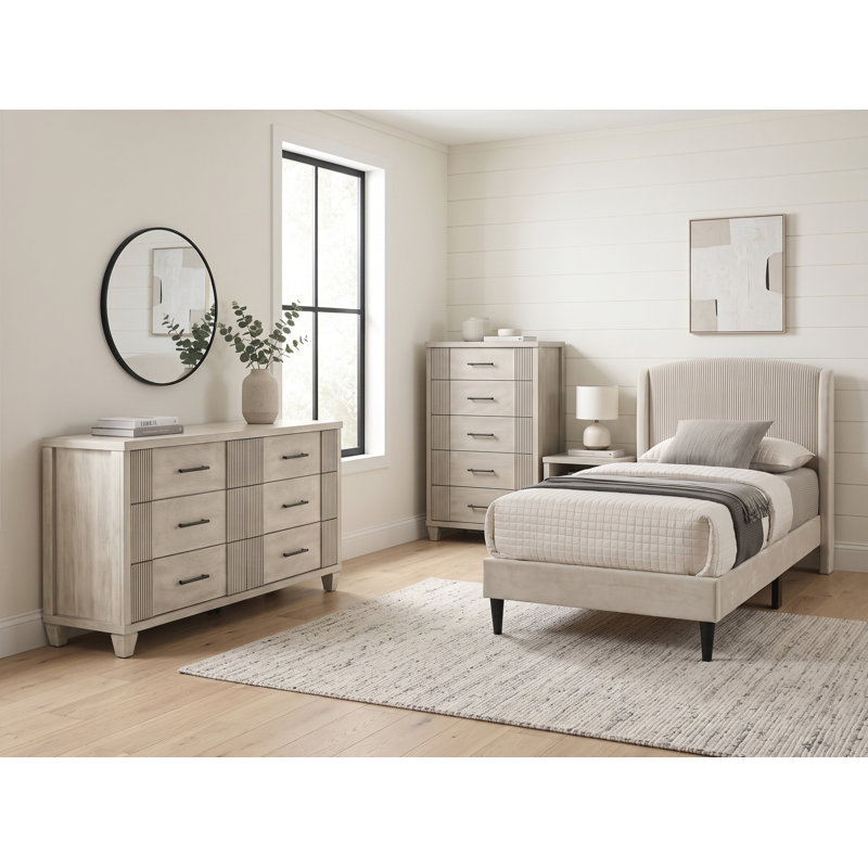 Ensemble de chambre à coucher 3 pièces en bois massif Aaryahi, 3 Pcs: Bed, Dresser, Chest, Twin