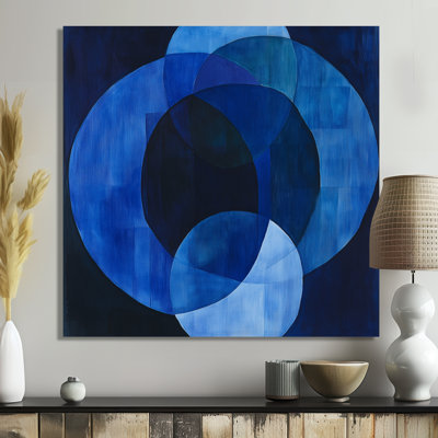 Cercles bleus superposés - Affiche murale géométrique en métal