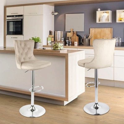 Tabourets de bar pivotants en velours, tabourets de bar modernes avec dossier haut et repose-pieds en métal, tabourets de bar pivotants réglables pour îlot de cuisine, ensemble de 2
