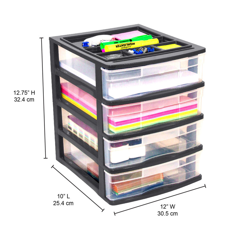 Black Plastic Resin 4-Drawer Desktop Storage Organizer