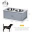 Support à bols gris pour animaux 23,6 "x 11,8" 9,4 ", avec bols en acier inoxydable, pour nourriture moyenne pour chiens
