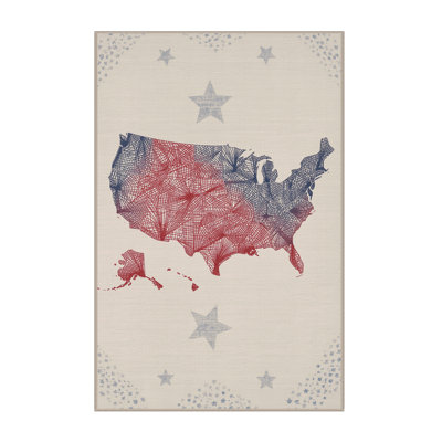 Machine Washable Collingswood July 4Th Modern & Contemporary Abstract Rug in Beige – Beige Binding