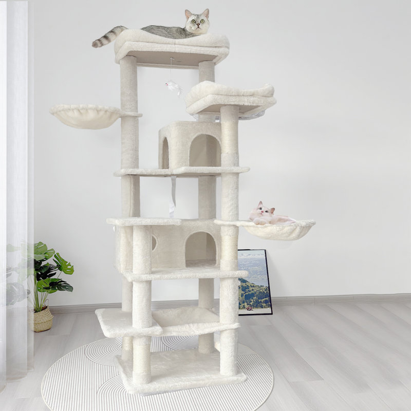 68 Inches Multi-Level Large and Tall Cat Tree, Beige