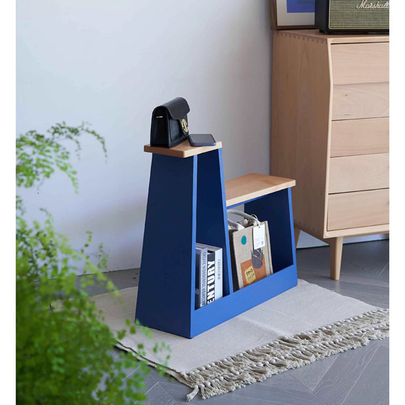 Élégant banc à chaussures géométrique minimaliste en bois massif bleu macaron