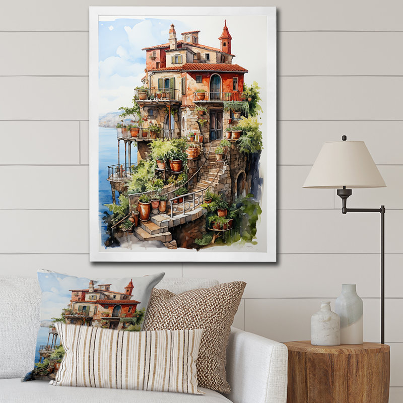 «Italian Village Charm I», art mural Italie, Cadre simple blanc, H 32 po x l 24 po x P 1 po