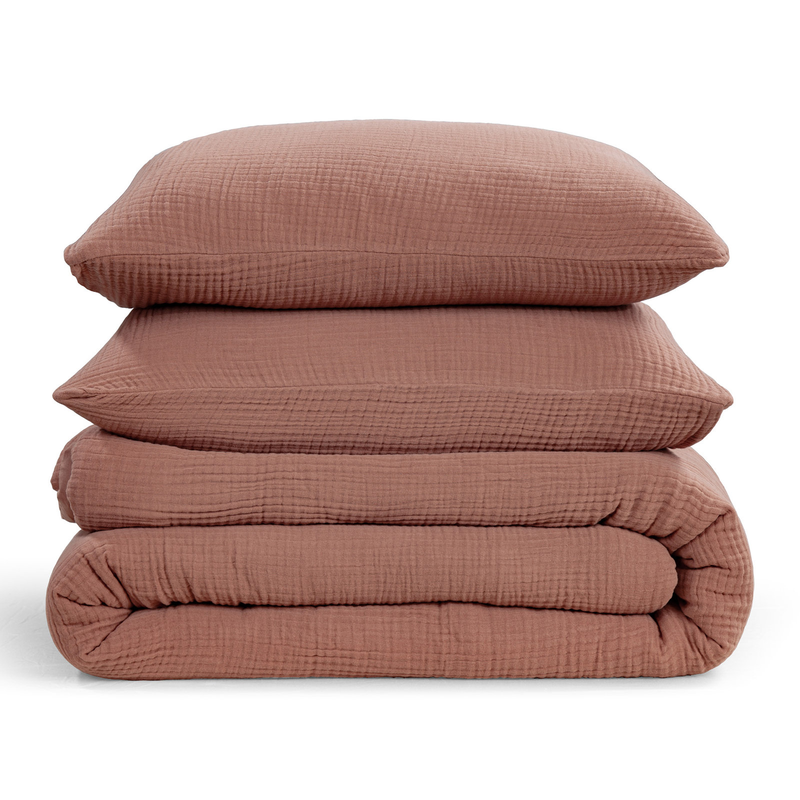 Cotton Comforter Set, King Comforter + 2 King Shams, Red Clay
