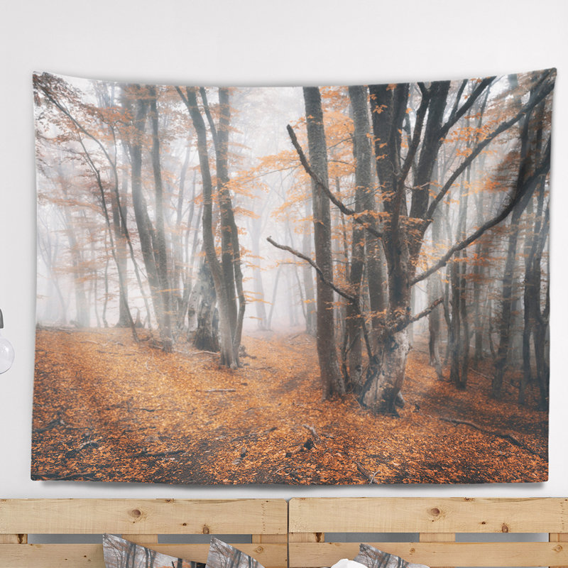 Grande tapisserie d'automne avec feuilles mortes Landscape, H 32 po x l 39 po