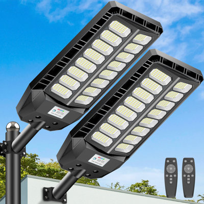 Solar Street Light, Commercial Grade Street Lights, Waterproof Solar Parking Lot Lights Dusk to Dawn Outdoor Lighting LED Security Flood Motion Sensor and Remote Control, 2 Pack