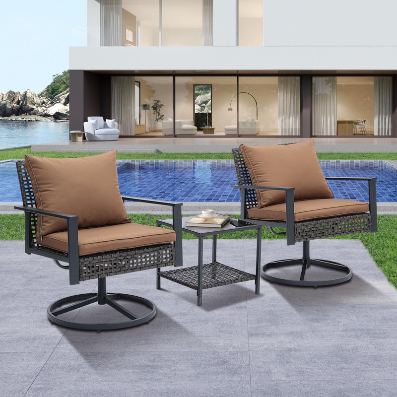 3 Pieces Patio Outdoor Furniture Set with 2-Tier Coffee Table, Brown