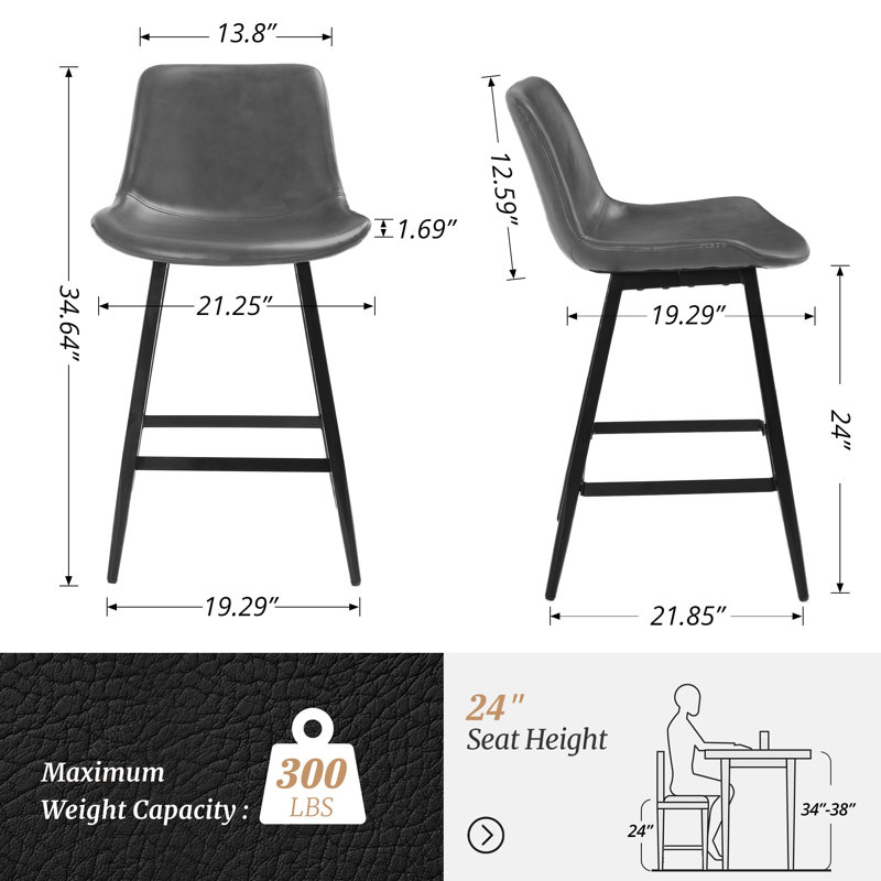Tabouret de bar et de comptoir Rasnick, Tabouret de comptoir (siège d'une hauteur de 24 p, Gris