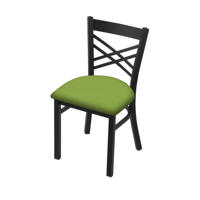 Catalina 18'' H Upholstered Metal Side Chair, Black Wrinkle, Vinyl-Canter Kiwi Green