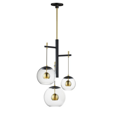 Luminaire suspendu 3 lumières noir / laiton vieilli naturel