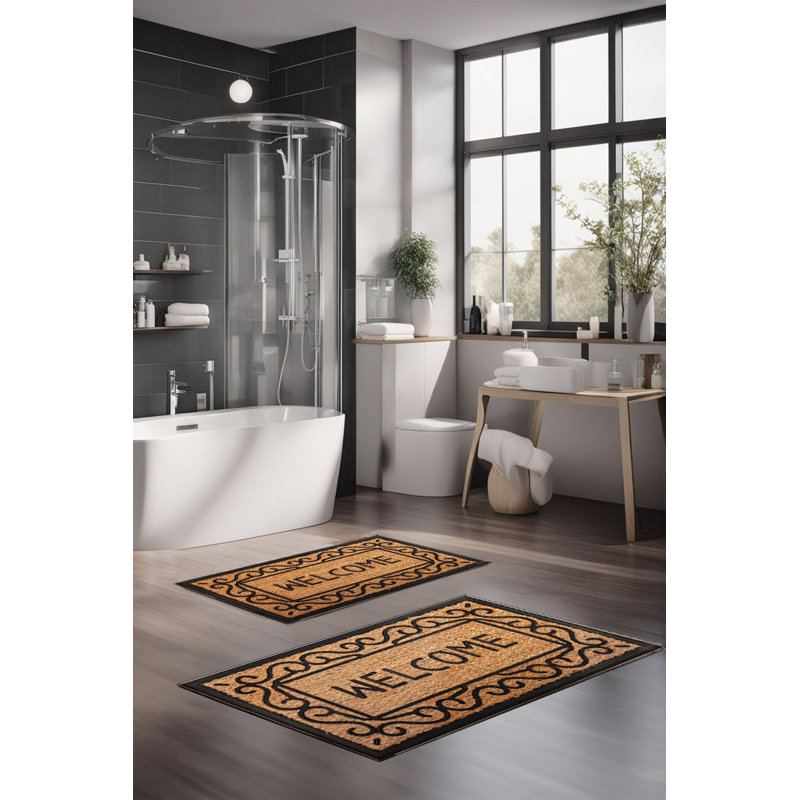 Ensemble de tapis de bain de luxe Eakly (2 pièces), 100% polyester, 16,0 x 23,6 pouces et 23,6 x 39,4 pouces | Conception antibactérienne antidérapante, hauteur de poils de 0,3 po | Lavable à la machine, durable et facile à nettoyer | Idéal pour la décoration de salle de bain