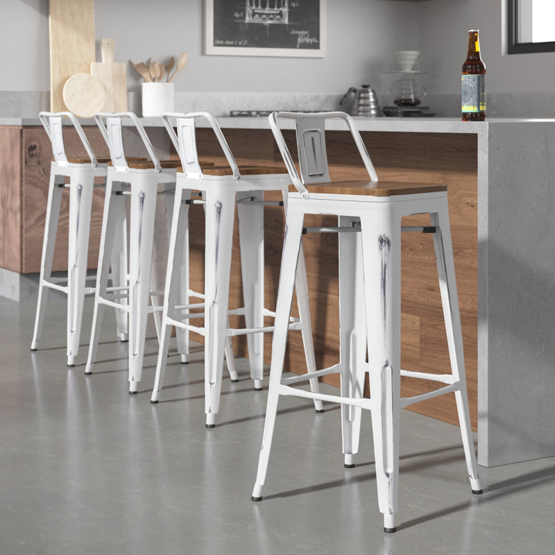 Maresca Counter Stool with Metal Frame, Counter Stool (26" Seat Height) , White, Brown