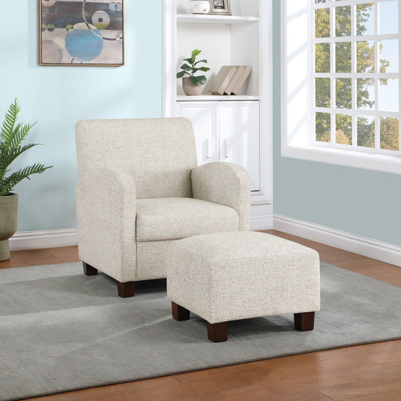 Fauteuil club avec repose-pieds 29,25 po Kaelan, Polyester blanc cassé