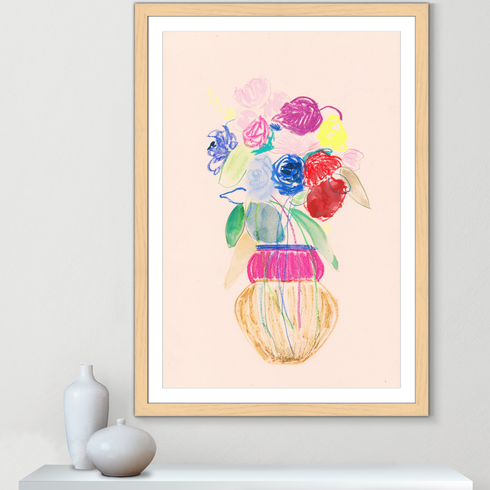 Simple Floral Collection "Simple Floral II" Print by Bea Dina, Natural Single Picture Framed Paper, White